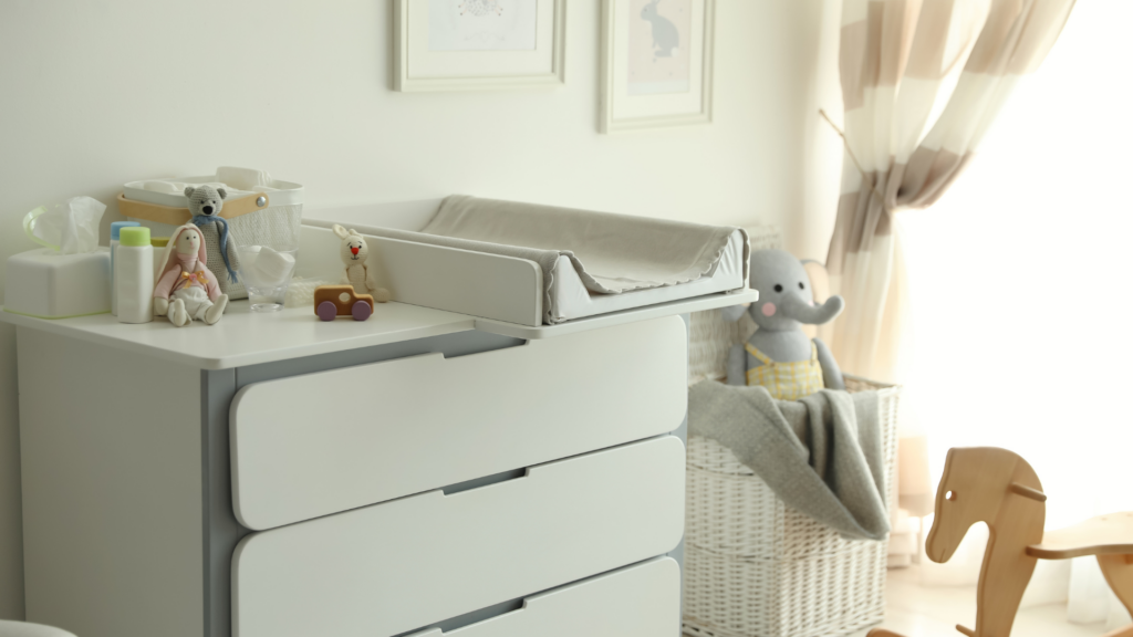 Nursery furniture that demonstrates how essential it is and not only has one function but multiple functions. A changing table that also functions as a drawer.